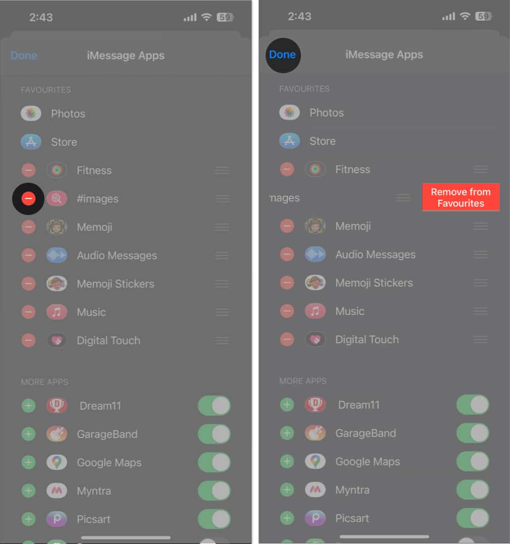 Press the minus sign, remove from favorites, do it in the iMessage app.