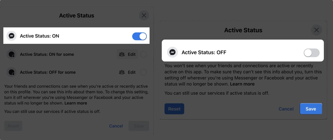 Toggle off the Active Status option in Messenger from Web