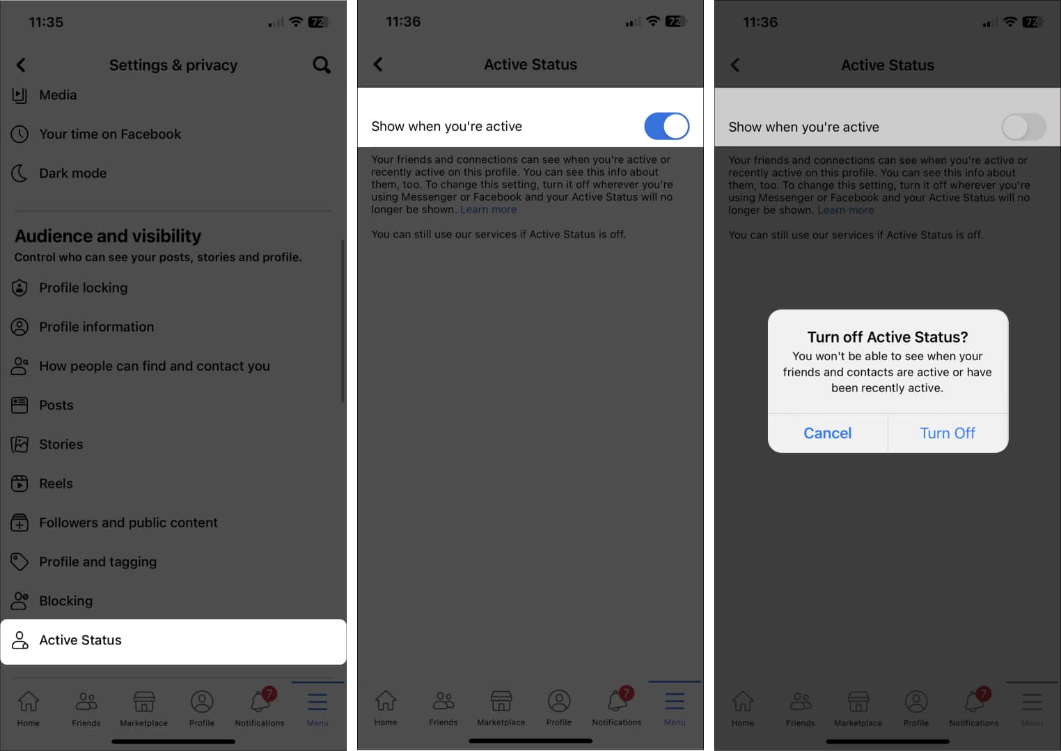 Turn your Active Status off from Facebook app on iPhone