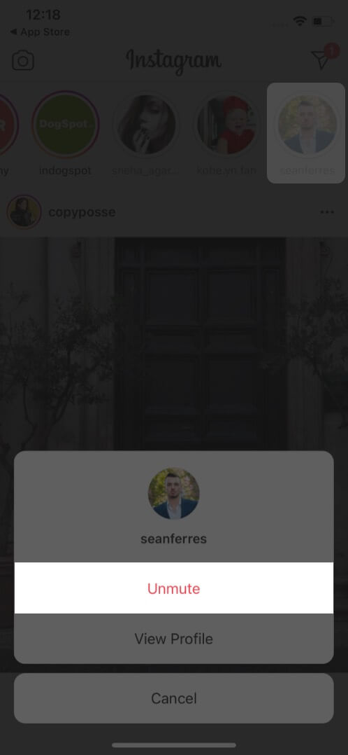 Unmute an Instagram Account through muted story