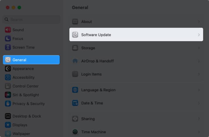 Go to Software Update from Mac's Settings