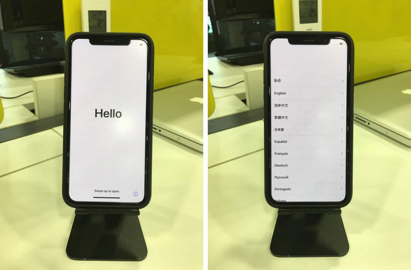 swipe up from hello screen and select languange on iphone