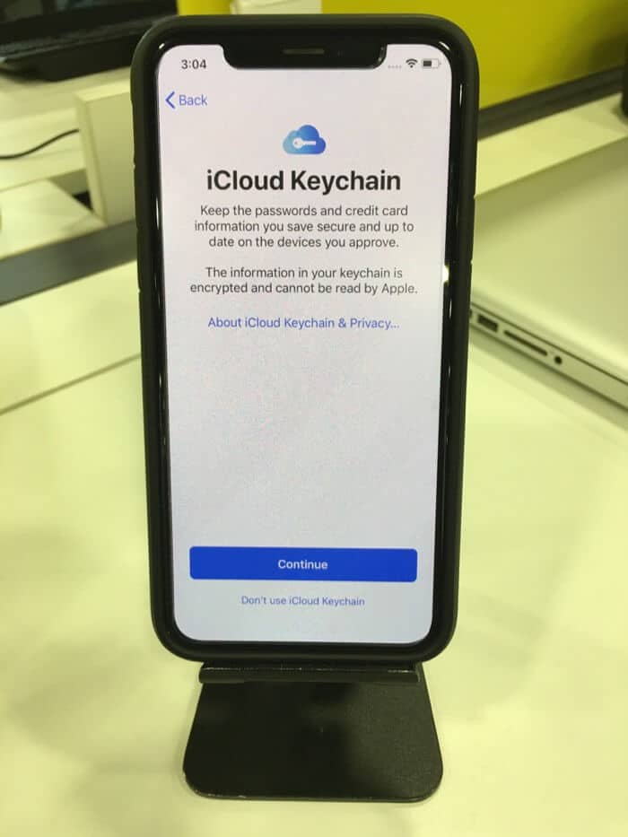 tap on continue on icloud keychain screen