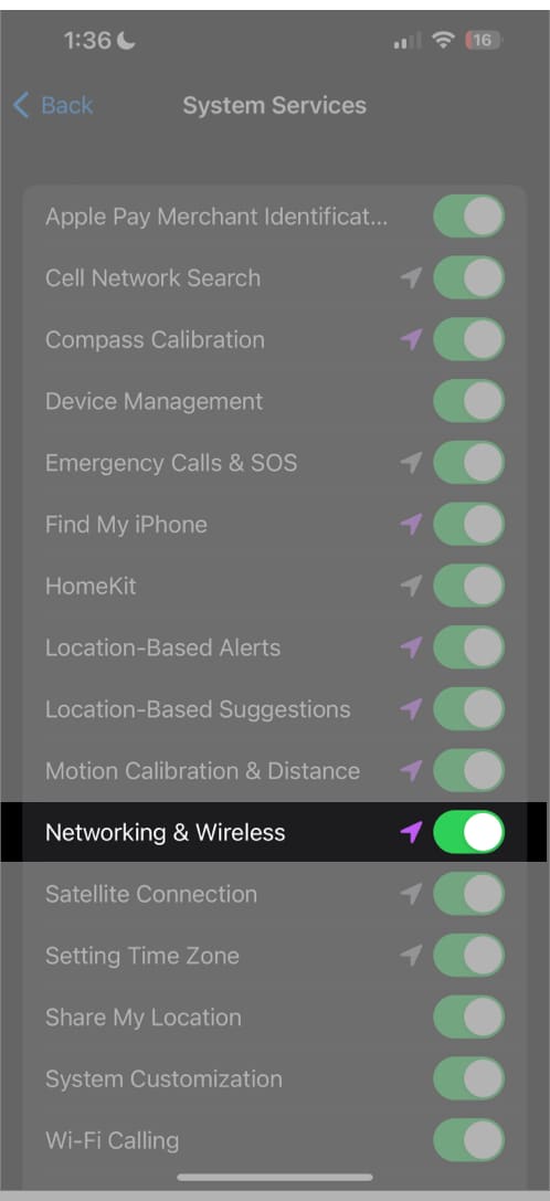 toggle on networking and wireless in settings