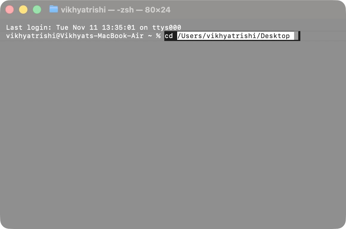 type in cd and drag drop the folder