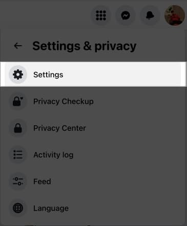 Access settings in the facebook app