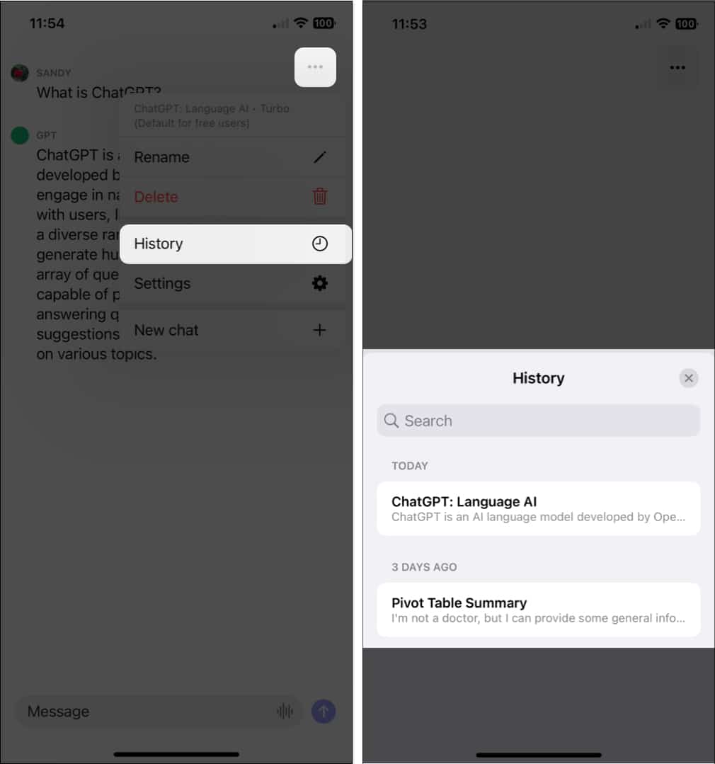 Access your ChatGPT app history on iPhone