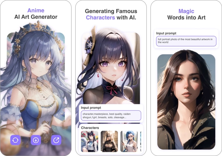 Anime Art AI generátor iPhone alkalmazás képernyőképe