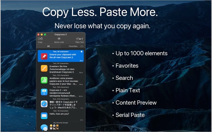 CopyLess 2 Mac Clipboard Manager Screenshot