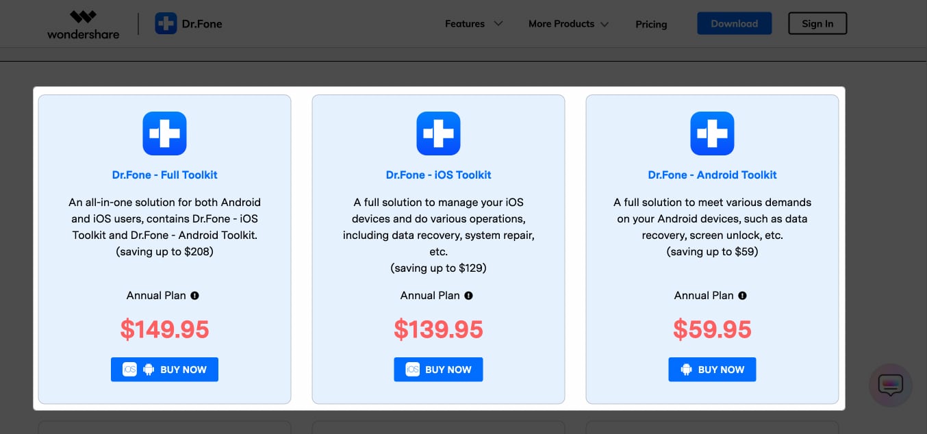 Dr.Fone Pricing for Mac