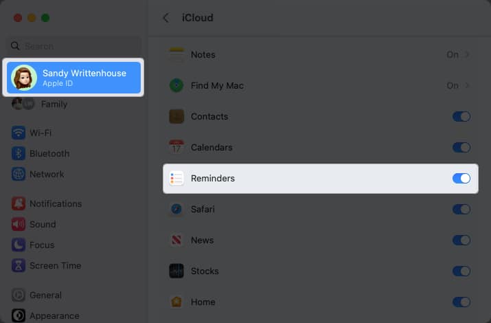 Enable Reminders syncing on Mac