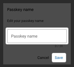 Enter Passkey name and Save on Mac