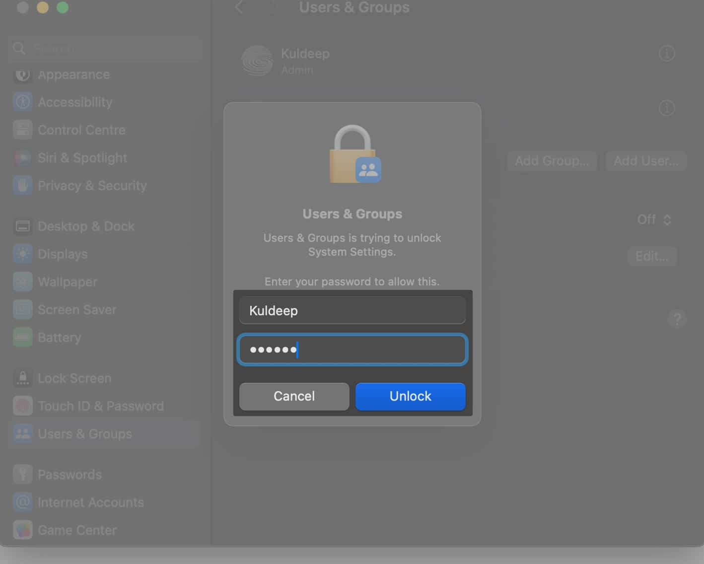 Enter Password and Tap Unlock