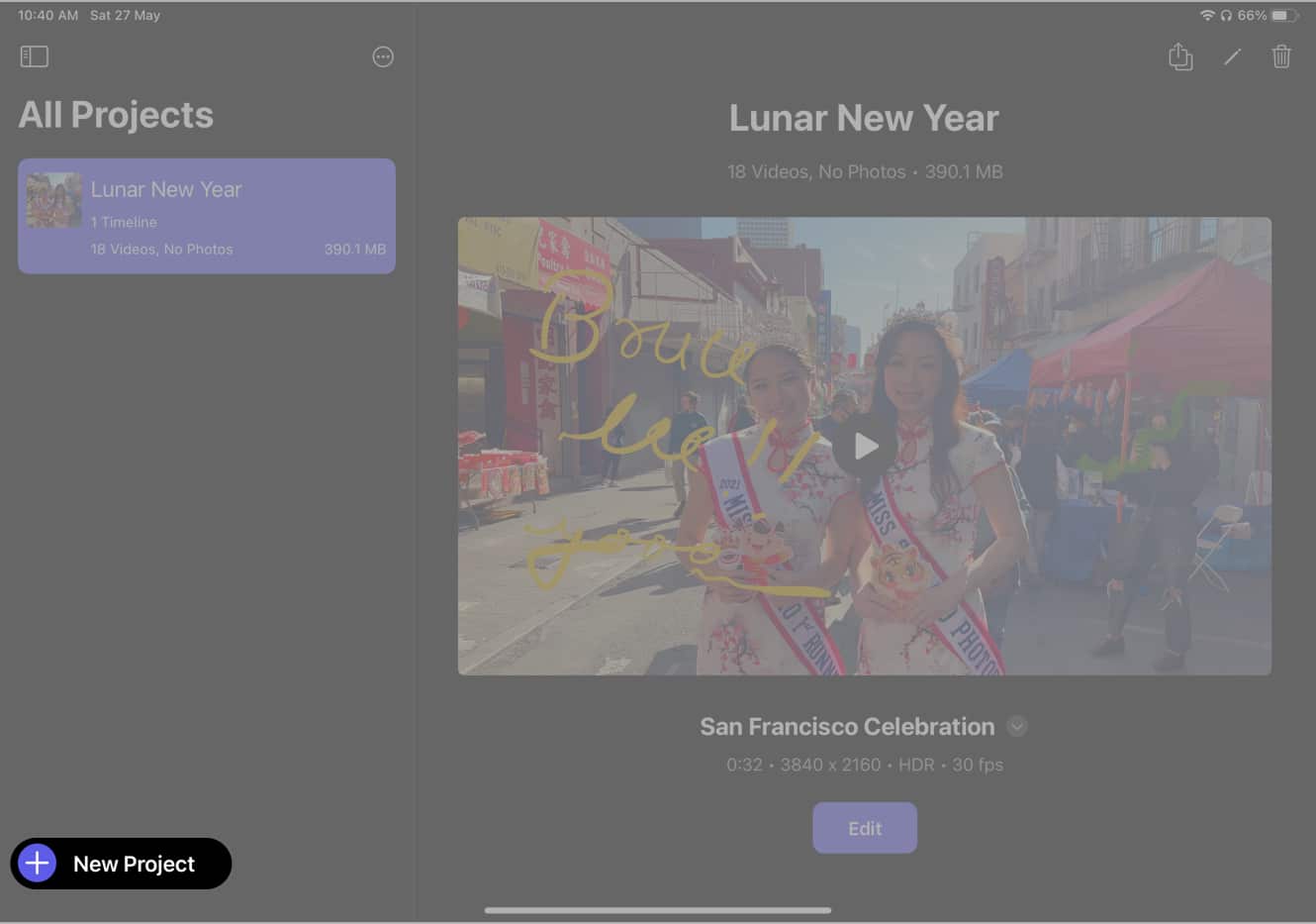 Projek Baharu dalam iPadOS Final Cut Pro
