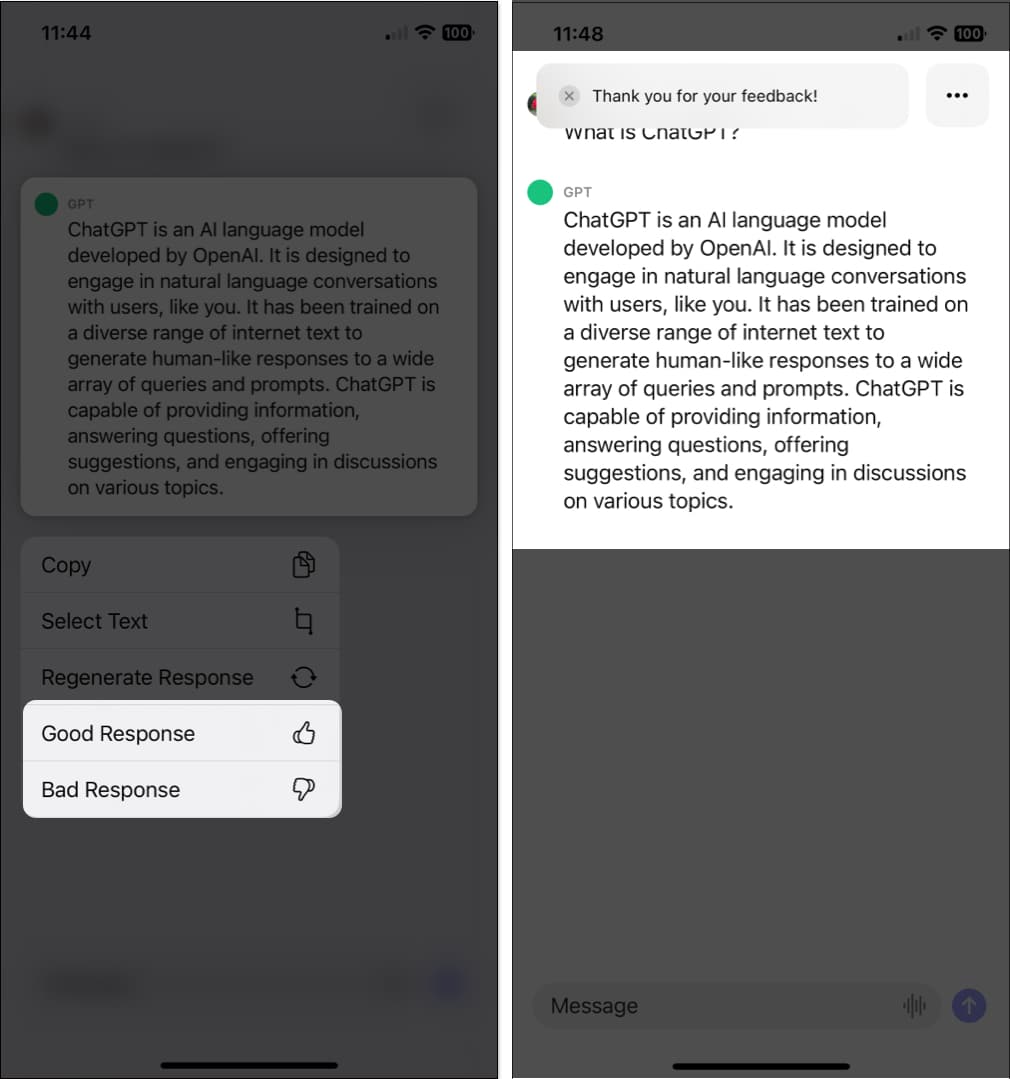 Adjon visszajelzést a ChatGPT iOS alkalmazásban