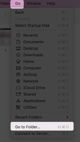 Επιλέξτε Μετάβαση στο φάκελο στο Mac Finder