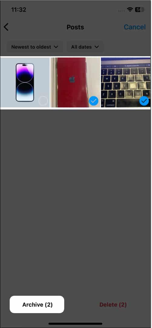 Select the posts and tap on Archive in Instagram