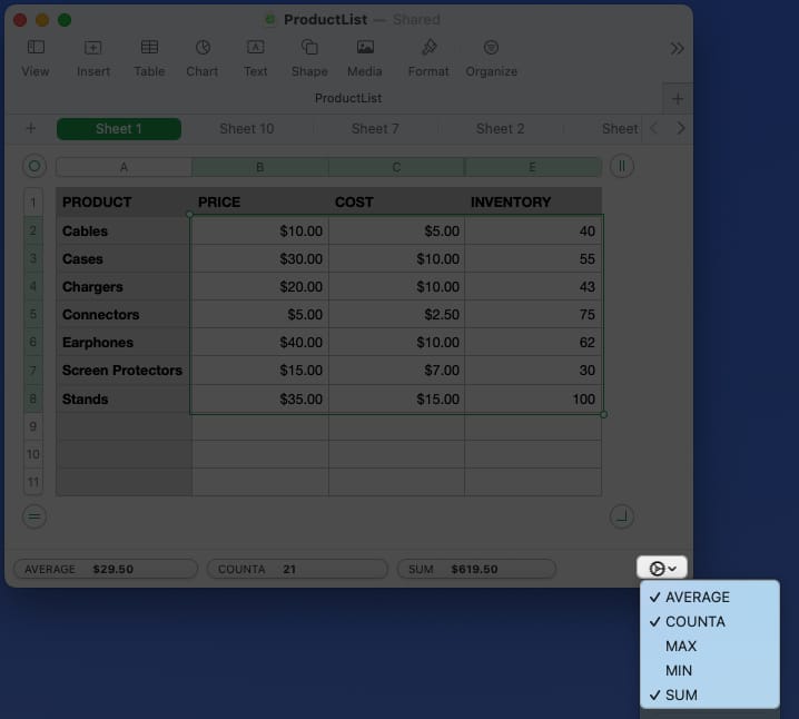 Select the rows/columns, click the gear icon, select the prompt in numbers