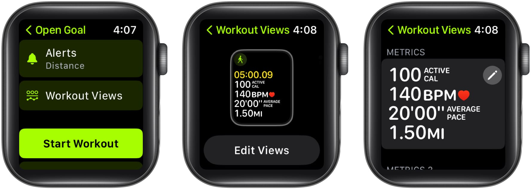 Tap Workout Views, select Edit Views, choose pencil icon