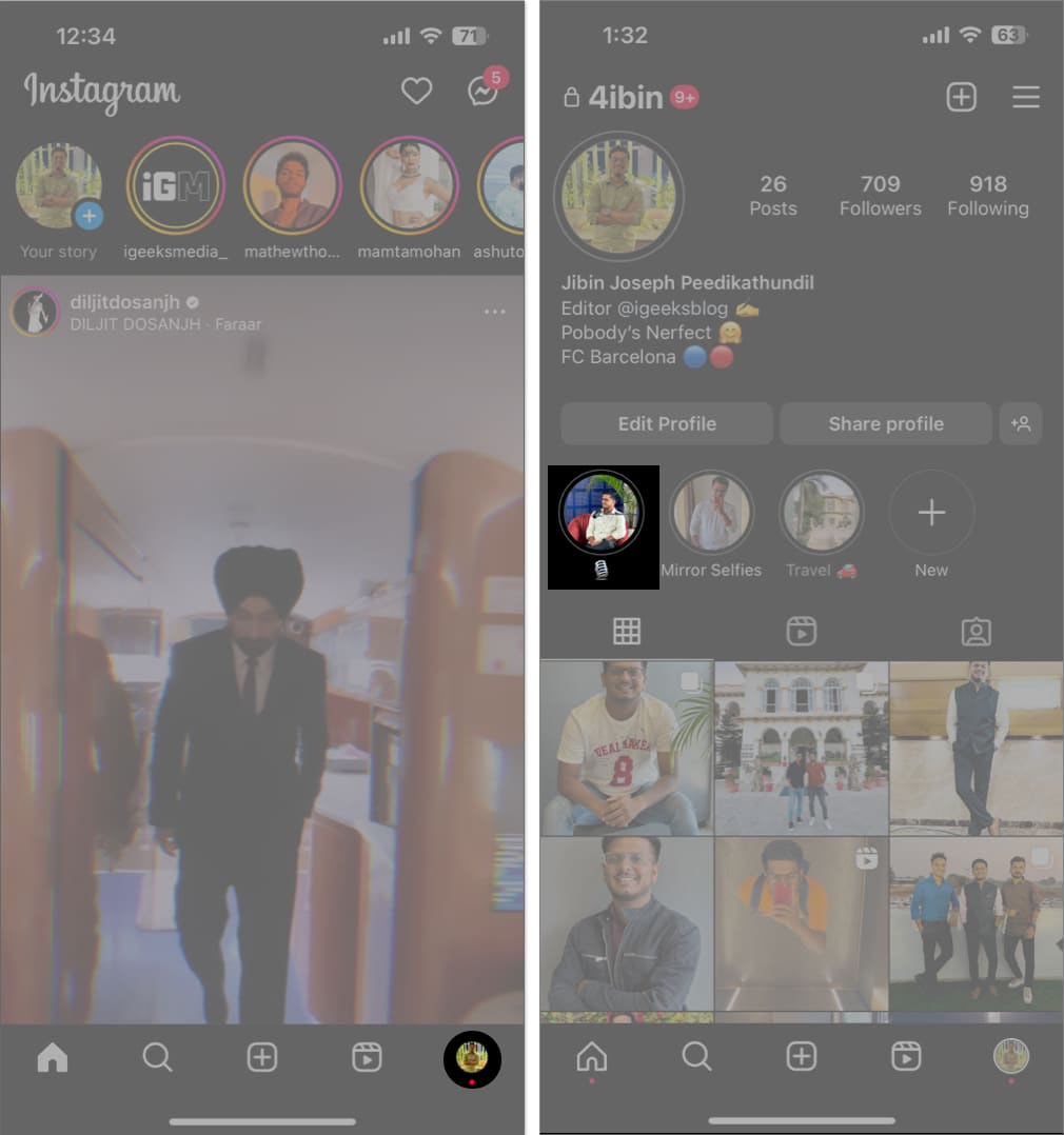 Tap your profile, choose a saved story in instagram