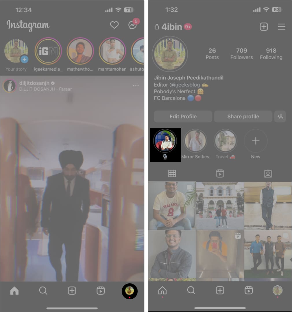 Tap your profile choose a saved story in instagram