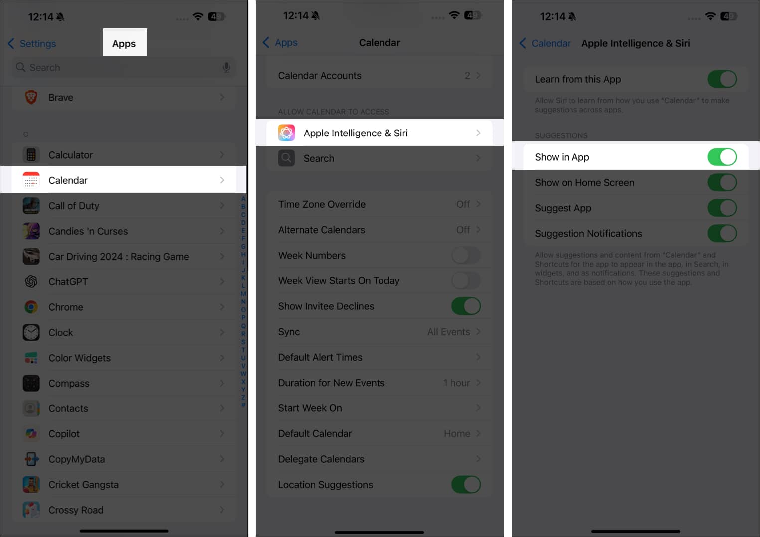 Toggle on Show in App.