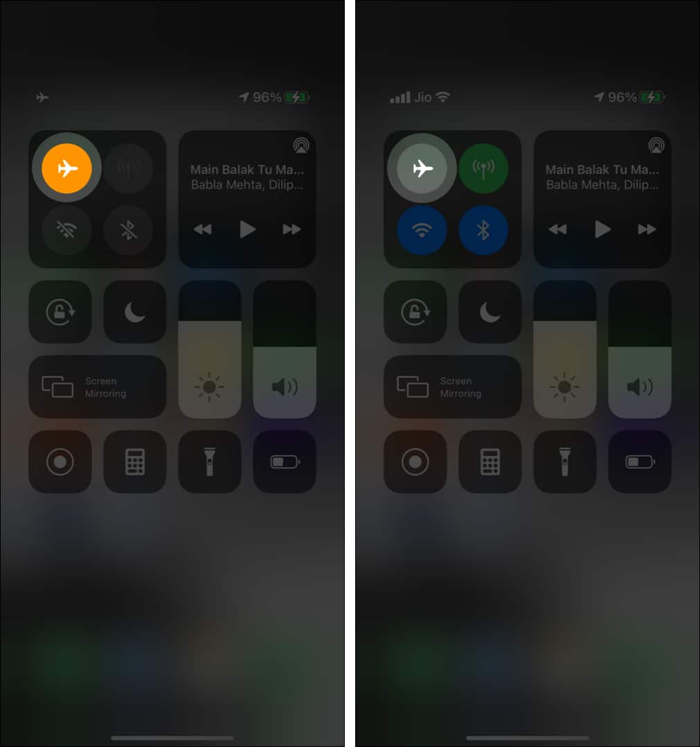 Turn on off Airplane Mode from iPhone Control Center