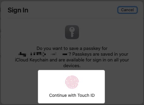 Gunakan Touch ID untuk Conitune pada Mac