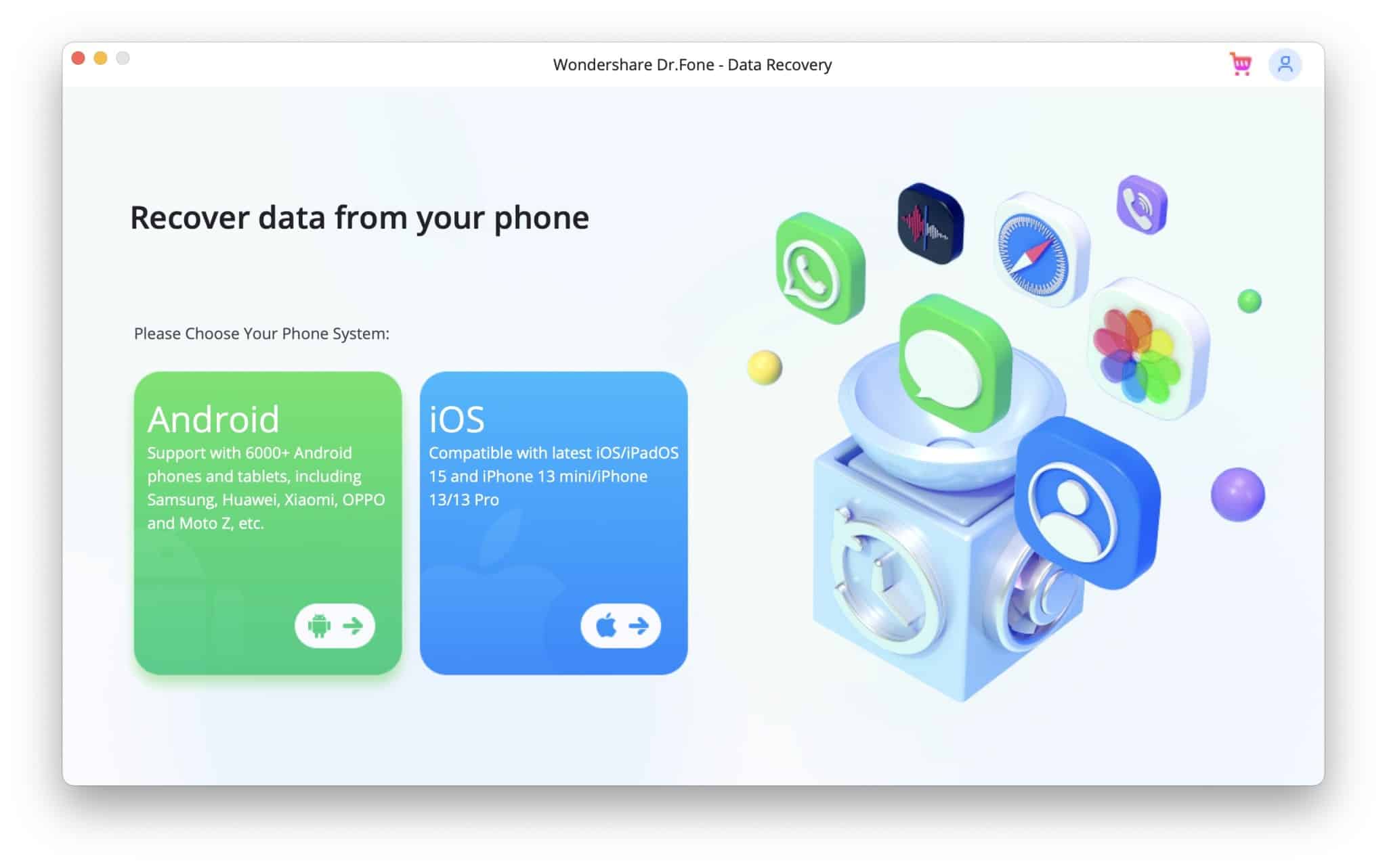 Wondershare Dr.Fone Data Recovery Interface