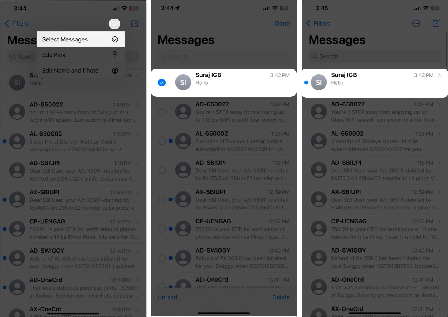 Another way to mark messages unread on iPhone