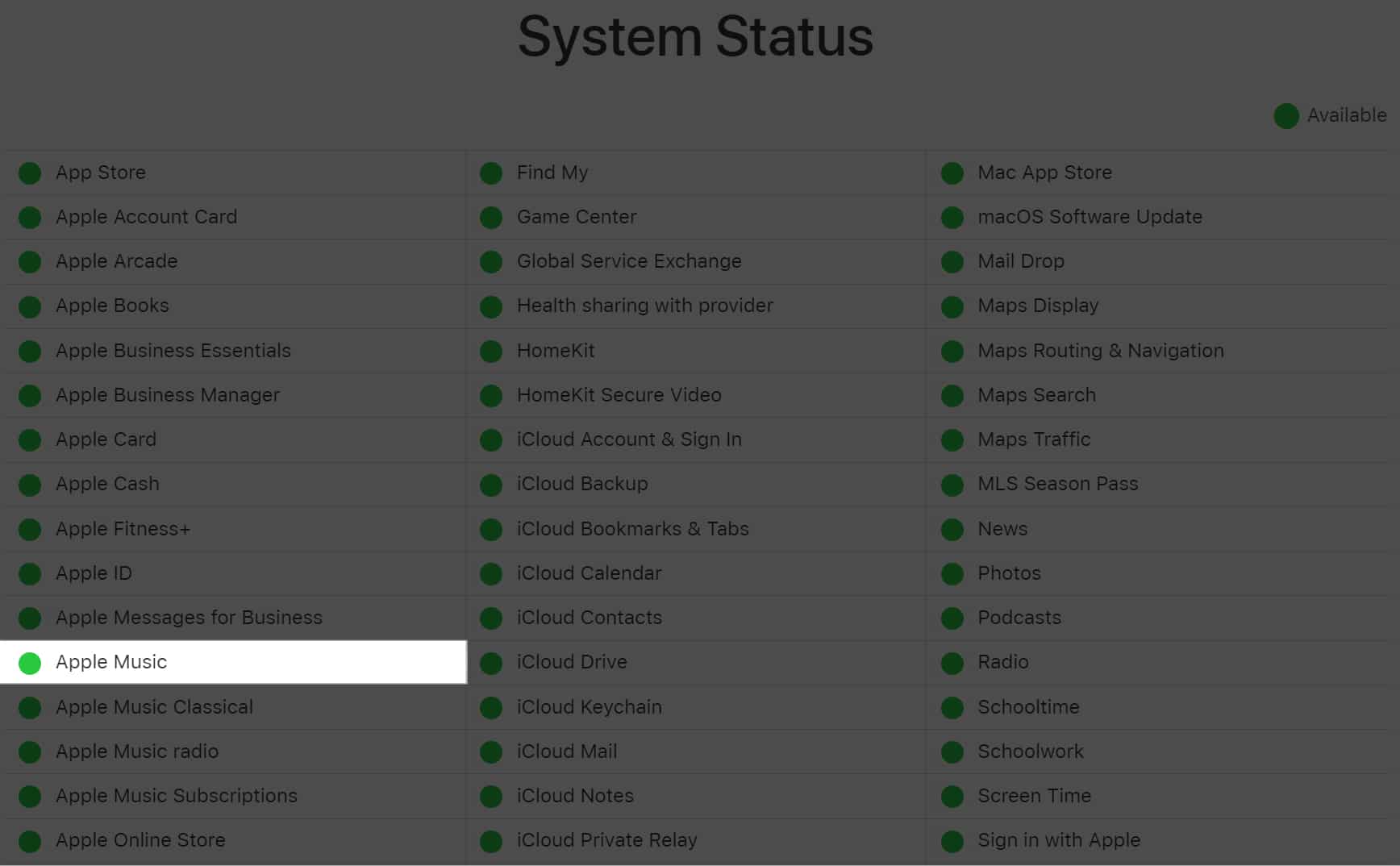 Check Apple's System Status Page