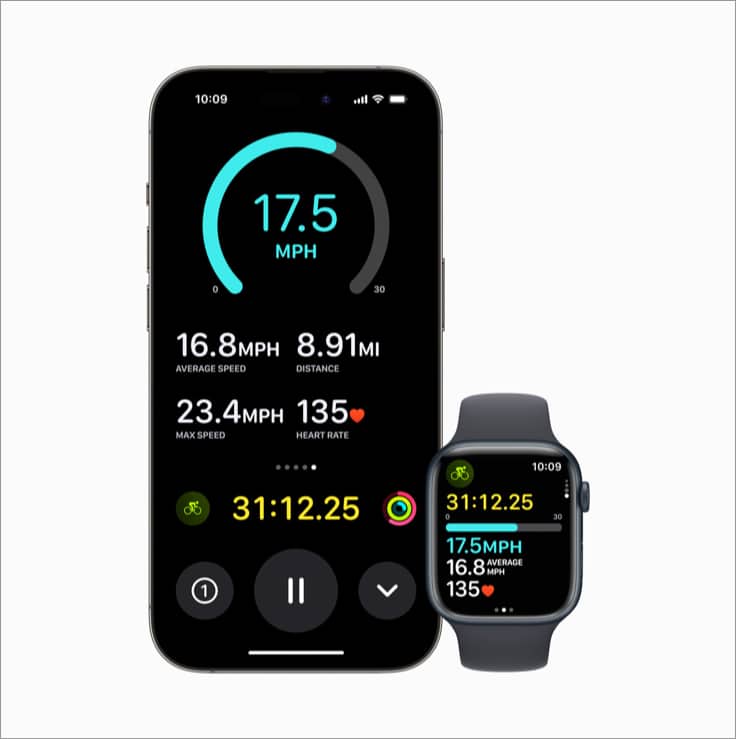 Cycling workout is started from Apple Watch in watchOS 10