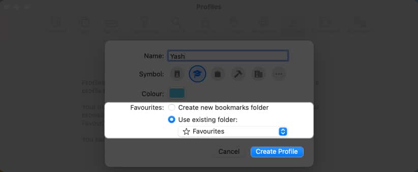 Decide a favorite folder and click create profile