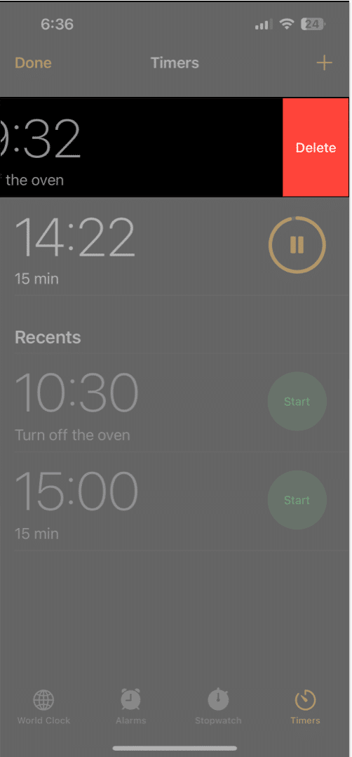 Delete timer in clock app