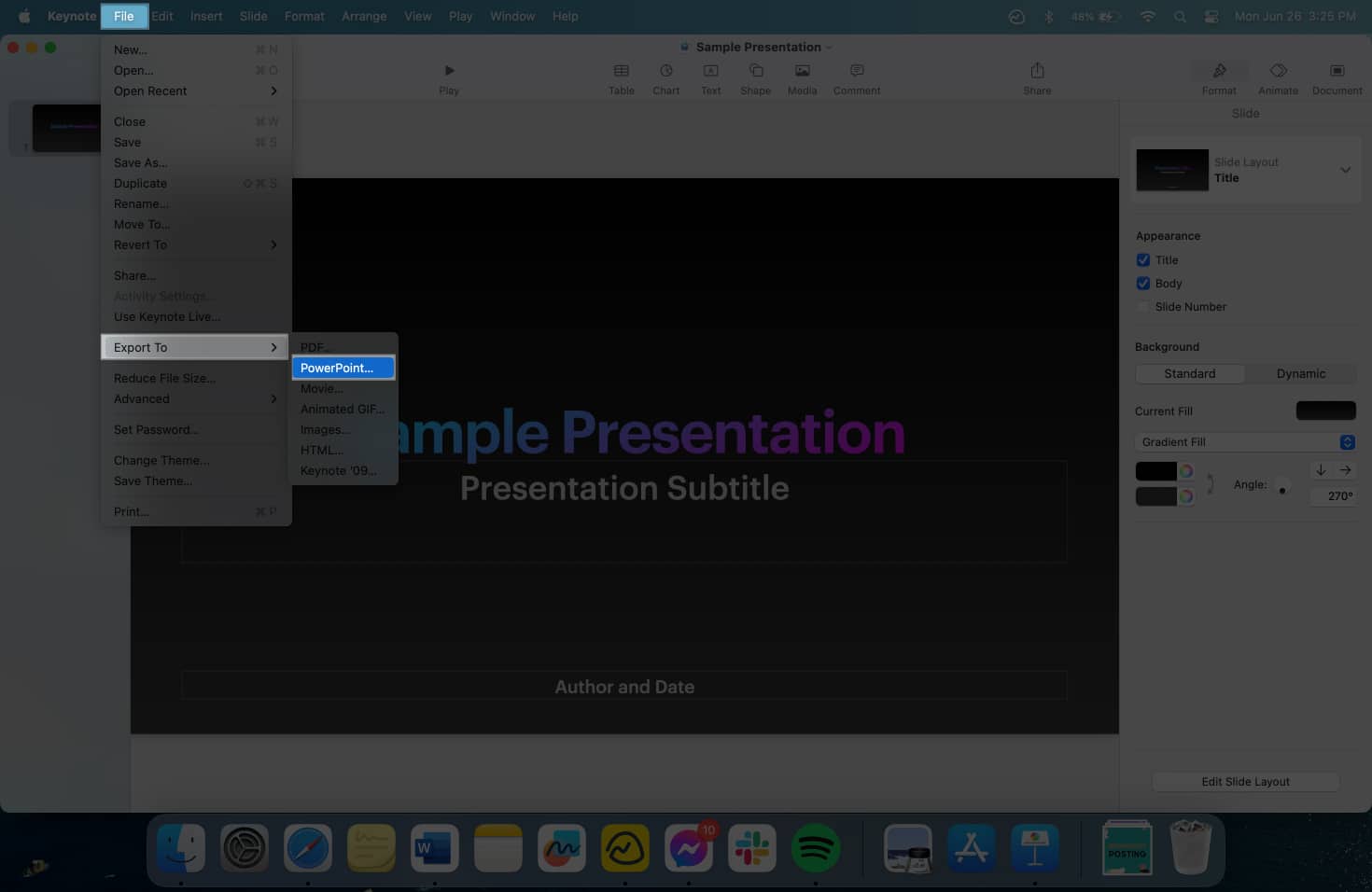 Export keynote file from Mac