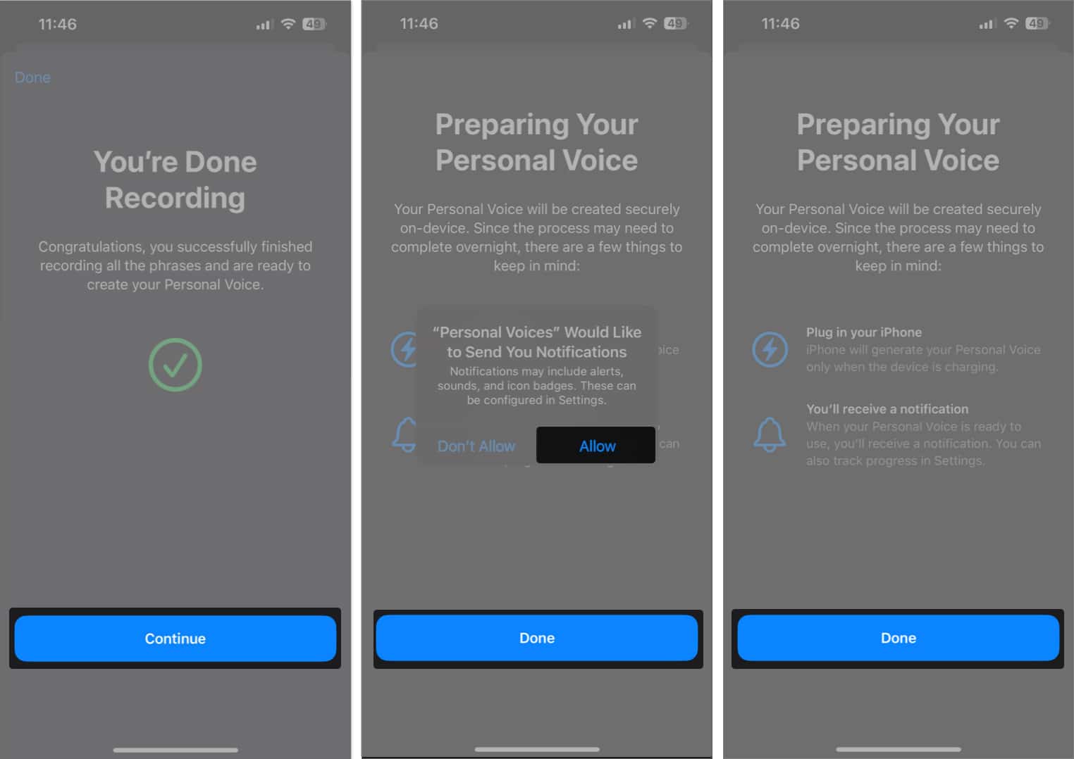 Finish Setting up your Personal Voice on iPhone in iOS 17