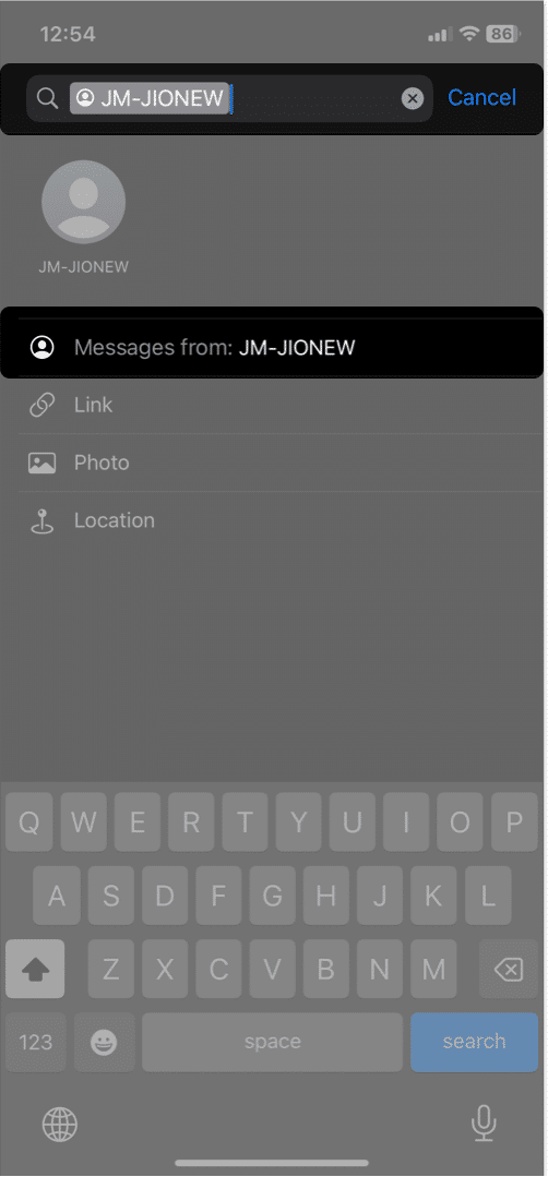 Search Filter in Messages on iPhone