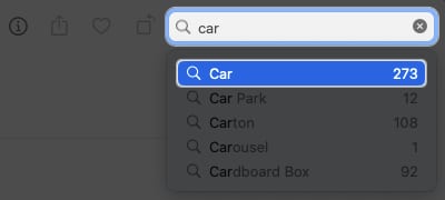 Search for a keyword and find the number of images available in photos