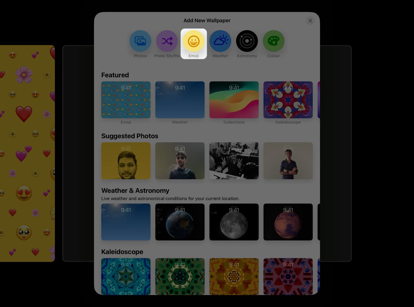 Select Emoji from Add New Wallpaper