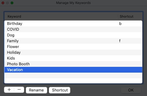 Select a keyword and make changes in photos