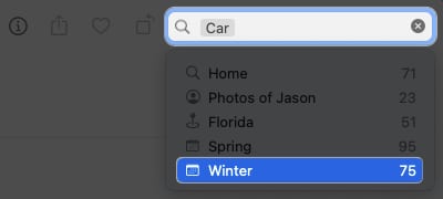 Select another keyword in the search bar in photos