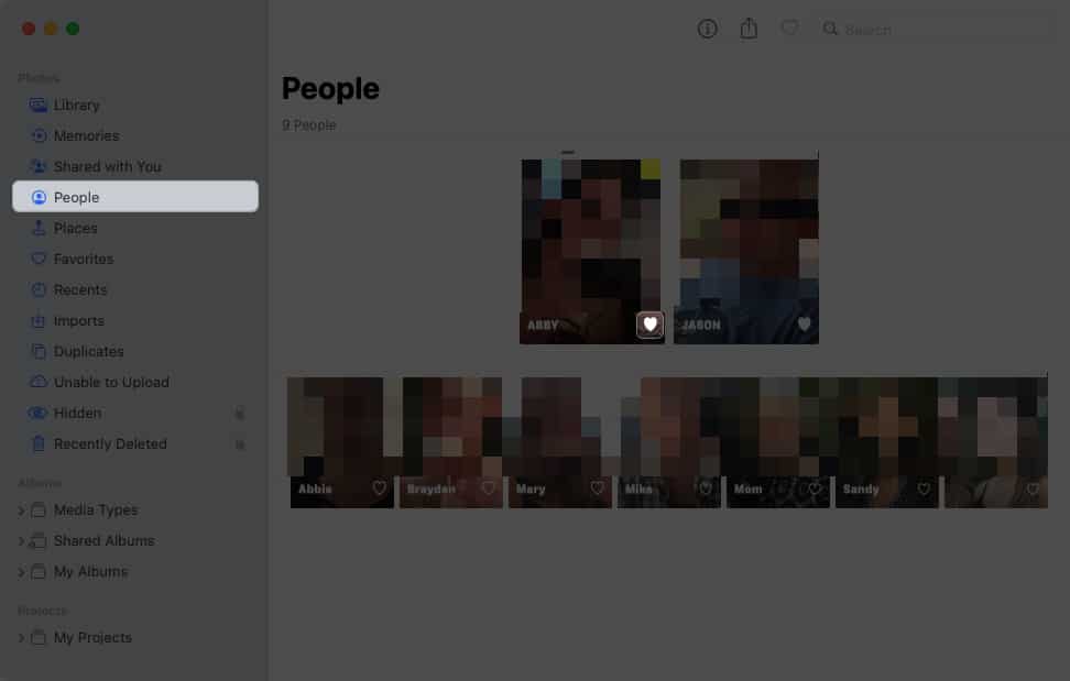 Select people click the heart icon in photos