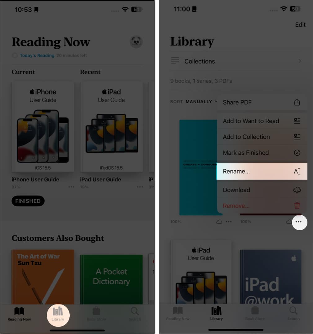 Access library, and rename a file in the books app