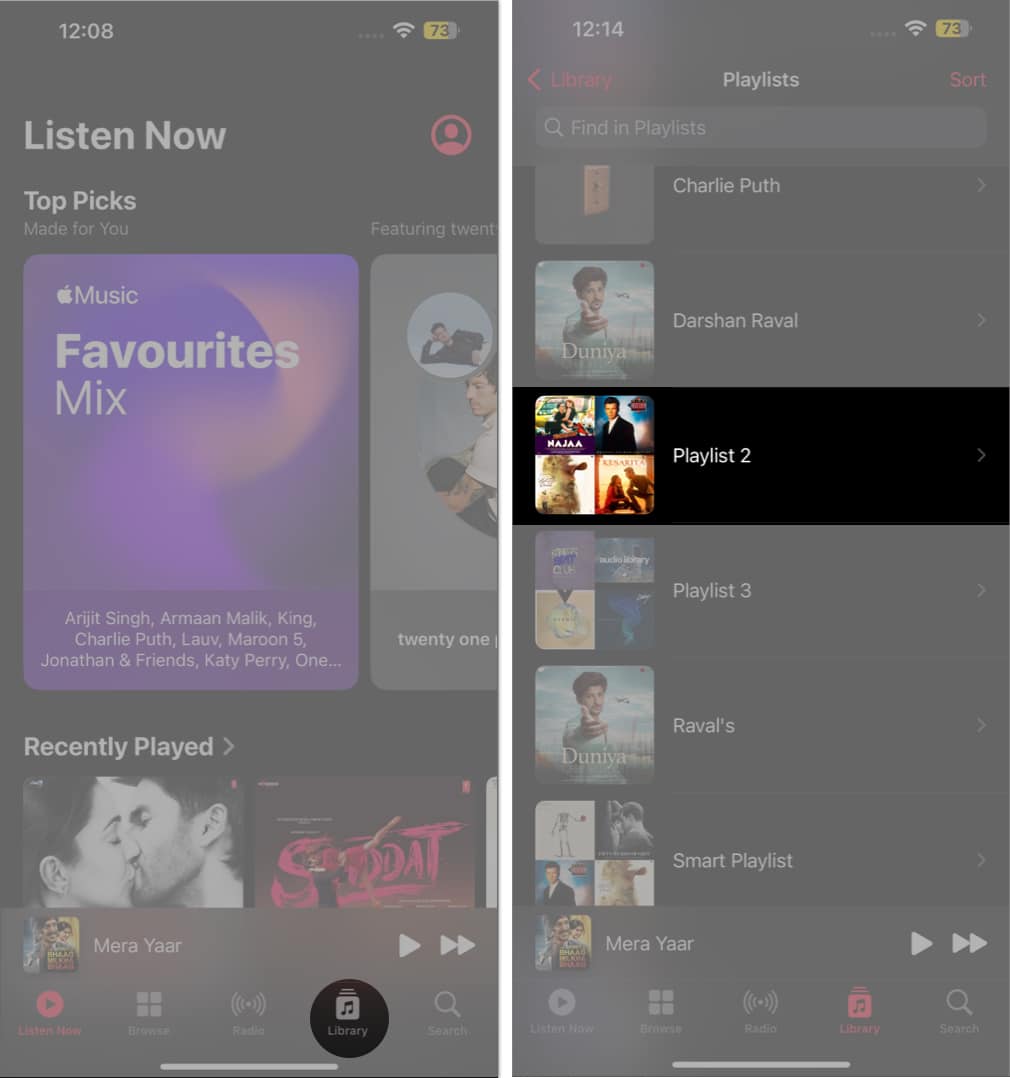 Access library, open a playlist in the music app