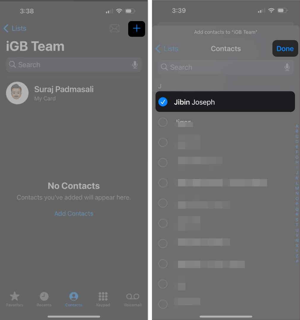 Add contact to your contact group on iPhone