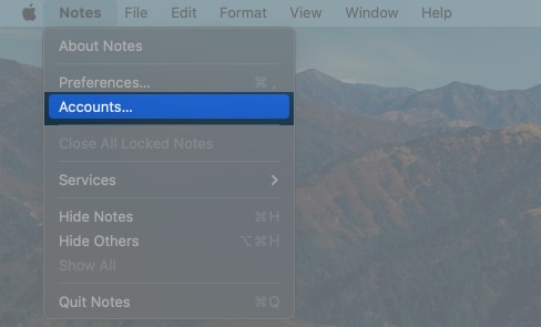 Click Accounts in Notes on Mac