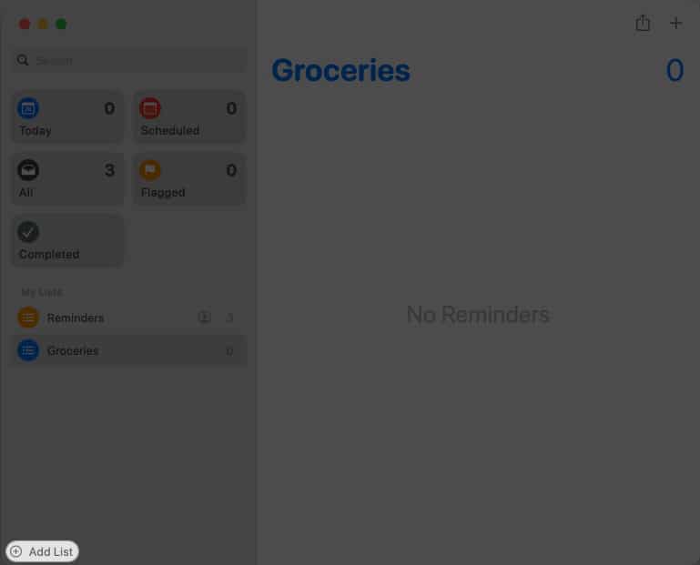 Click Add List in Reminders
