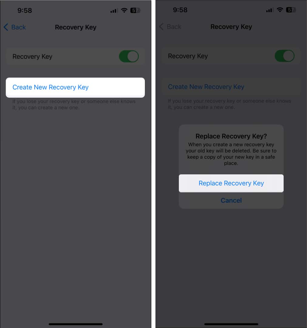 Create New Recovery Key and Replace Recovery Key