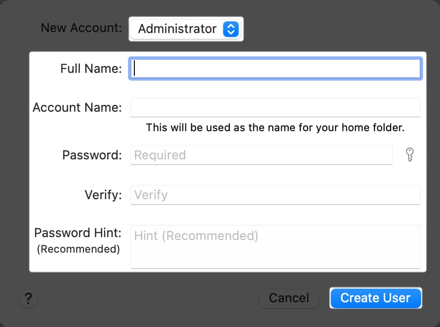 Create new user on Mac