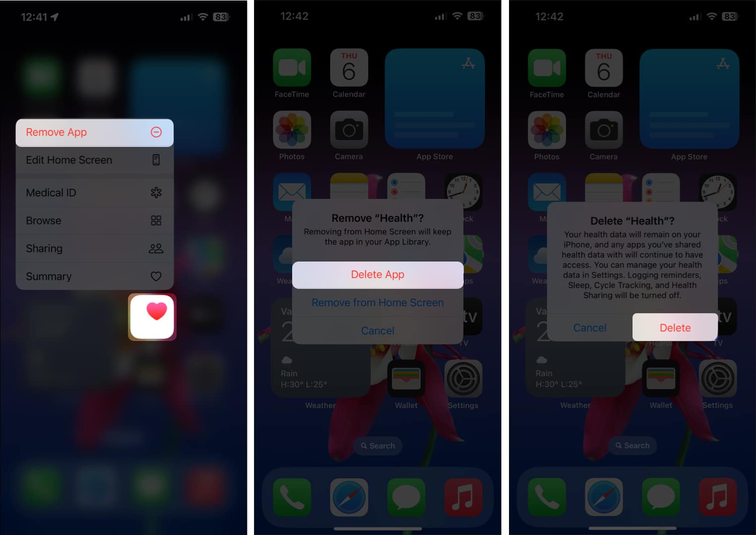 Delete Apple health app from iPhone